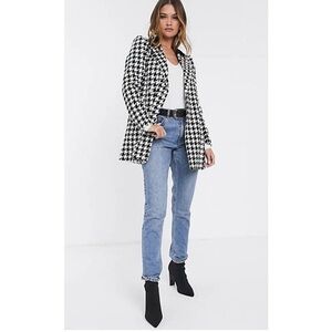 NWT RIVER ISLAND BLAZER WITH CONTRAST COLLAR IN MONO HOUNDSTOOTH-BLACK  sz 10